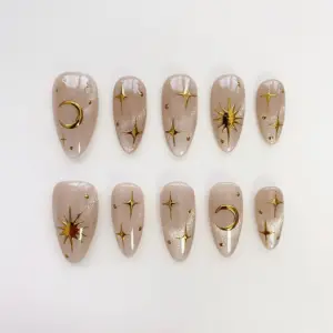 Aura Cat Eye Press On Nails Black Moon Star Fake Nails 3