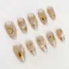 Aura cat eye black moon star gothic press on nails fake nails long almond