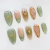 Aura cat eye green bling glitter sun star press on nails fake nails long almond