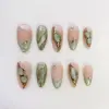 Aura Green Cat Eye Press On Nails - 3D Gold Chrome Star Fake Nails | ST081 11 Aura green cat eye 3D gold chrome star press on nails fake nails
