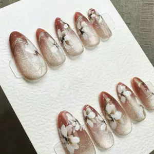 Autumn Blossom Cat Eye Press On Nails Handmade Fake Nails 1