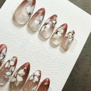 Autumn Blossom Cat Eye Press On Nails Handmade Fake Nails 2