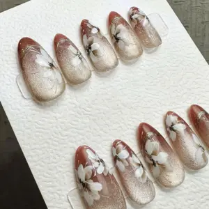 Autumn Blossom Cat Eye Press On Nails Handmade Fake Nails 3