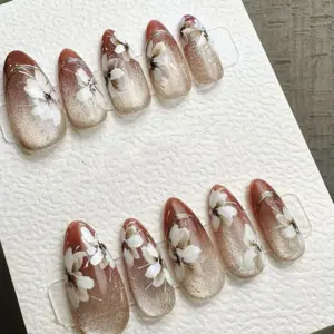 Autumn Blossom Cat Eye Press On Nails Handmade Fake Nails 4