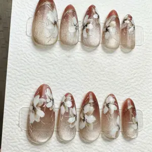 Autumn Blossom Cat Eye Press On Nails Handmade Fake Nails 6