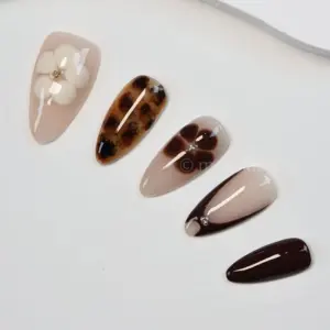 Autumn Floral 3D Press On Nails Luxury Y2K Fake Nails 3