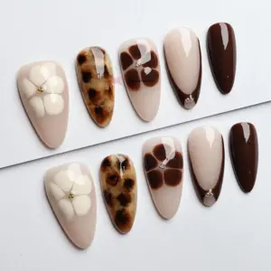 Autumn floral 3D luxury Y2K press on nails fall fake nails abstract