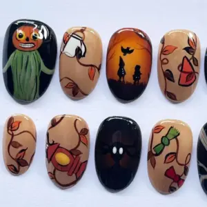 Autumn Halloween Story Press On Nails Spooky Fall Fake Nails 2