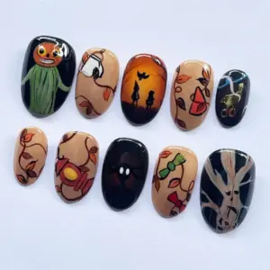 Autumn Halloween Story Press On Nails Spooky Fall Fake Nails 3