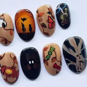 Autumn Halloween Story Press On Nails Spooky Fall Fake Nails 4