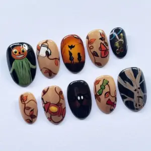 Autumn Halloween Story Press On Nails Spooky Fall Fake Nails 5