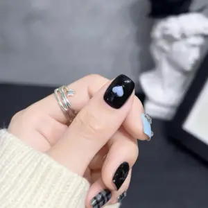 Blue Black Y2K Press On Nails Star Heart Plaid Fake Nails 3