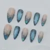 Blue Cat Eye Press On Nails - Glitter Star Party Fake Nails | ST083 10 Blue cat eye glitter star party press on nails fake nails gel