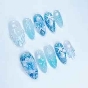 Blue Ocean Press On Nails 3D Shell Starfish Floral Sum
