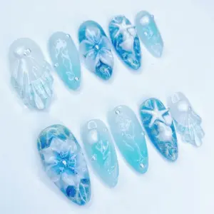 Blue Ocean Press On Nails 3D Shell Starfish Floral Sum 1