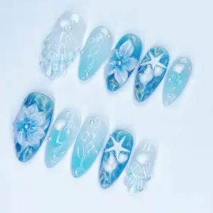 Blue Ocean Press On Nails 3D Shell Starfish Floral Sum 3