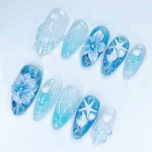 Blue Ocean Press On Nails 3D Shell Starfish Floral Sum 5