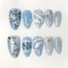 Blue snake blossom 3D cherry floral handmade luxury press on nails fake nails