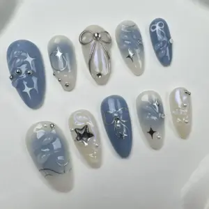 Blue Star 3D Floral Press On Nails Handmade Y2K Fake Nails 1 1