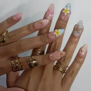 Blush Shell Press On Nails 3D Starfish Plumeria 3