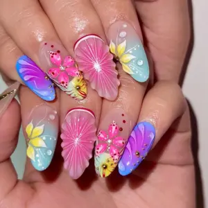 Boho Floral Press On Nails 3D Star Lemon Butterfl