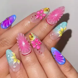 Boho Floral Press On Nails 3D Star Lemon Butterfl 1