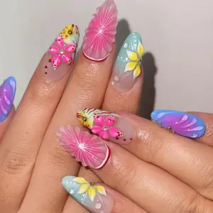 Boho Floral Press On Nails 3D Star Lemon Butterfl 4