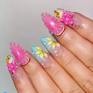Boho Floral Press On Nails 3D Star Lemon Butterfl 5