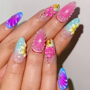 Boho Floral Press On Nails 3D Star Lemon Butterfl 6