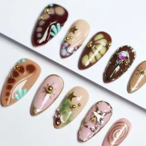 Boho Gothic Press On Nails Hand Painted Y2K Fake Nail 1