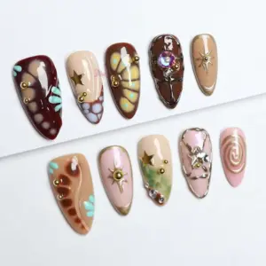 Boho Gothic Press On Nails Hand Painted Y2K Fake Nail 3