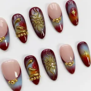 Brown Aura Sun Press On Nails Gold Chrome Gothic Fak