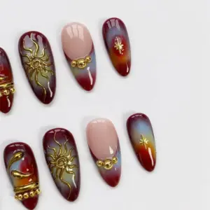 Brown Aura Sun Press On Nails Gold Chrome Gothic Fak 1