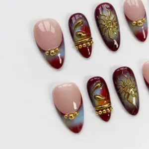 Brown Aura Sun Press On Nails Gold Chrome Gothic Fak 3