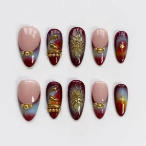 Brown Aura Sun Press On Nails Gold Chrome Gothic Fak 4