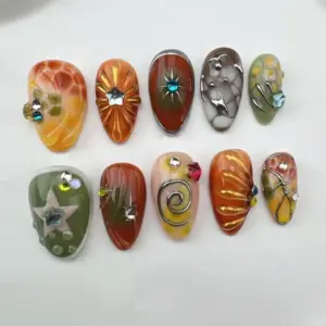 Brown Flake 3D Floral Press On Nails 2