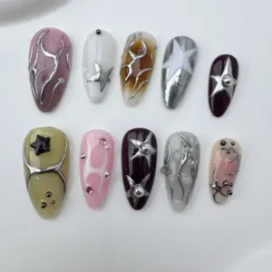 Brown Flake Glitter Press On Nails Star Sparkle 1