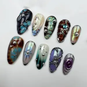 Brown Glitter Star Press On Nails Sparkle Fall 1