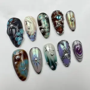 Brown Glitter Star Press On Nails Sparkle Fall 2