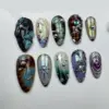 Brown Glitter Star Press On Nails - Sparkle Fall Fake Nails | EV084 6 Brown glitter star sparkle fall handmade press on nails fake nails long almond