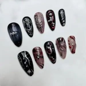 Brown Star 3D Gold Chrome Press On Nails 1