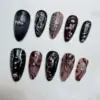 Brown star 3D gold chrome sparkle press on nails fake nails long almond fall