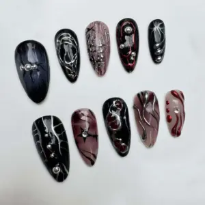 Brown Star 3D Gold Chrome Press On Nails 3