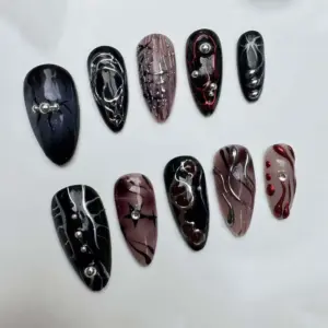 Brown Star 3D Gold Chrome Press On Nails 4