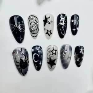 Brown Star 3D Press On Nails Gold Chrome Japanese 2