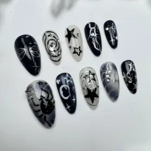 Brown Star 3D Press On Nails Gold Chrome Japanese 3