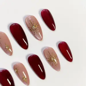 Burgundy Cat Eye Press On Nails Christmas Glitter 2