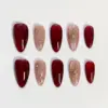 Burgundy cat eye Christmas glitter star snow press on nails fake nails long almond