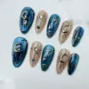 Cat eye celestial 3D floral fall press on nails fake nails long almond