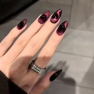 Cat Eye Heart Press On Nails Dark Red Magnetic Fake Nails